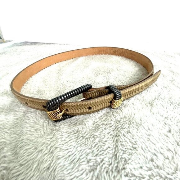 TANNER Light Gray Brown Genuine Leather Snake Belt Made USA Metal Buckle Small - Picture 1 of 6